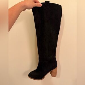 Vici Black Suede Heeled Knee-High Boots
